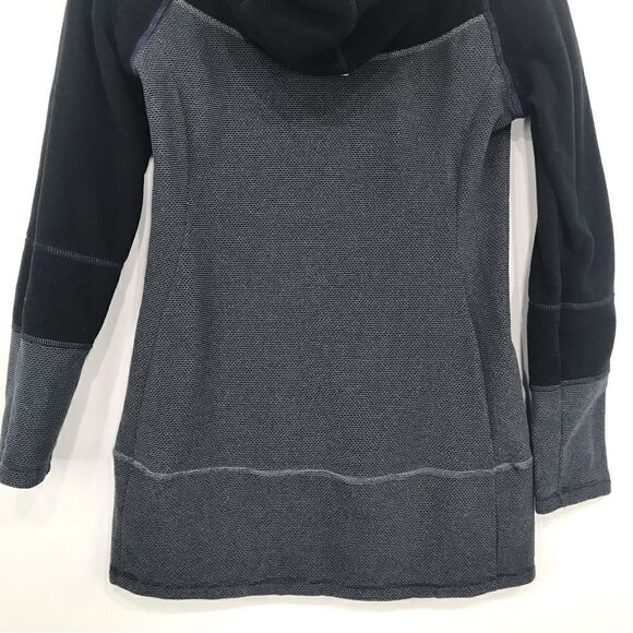 Prana Black Gray Colorblock  Drawstring Hood Cozy Long sleeve Tunic Fleece - Picture 10 of 15